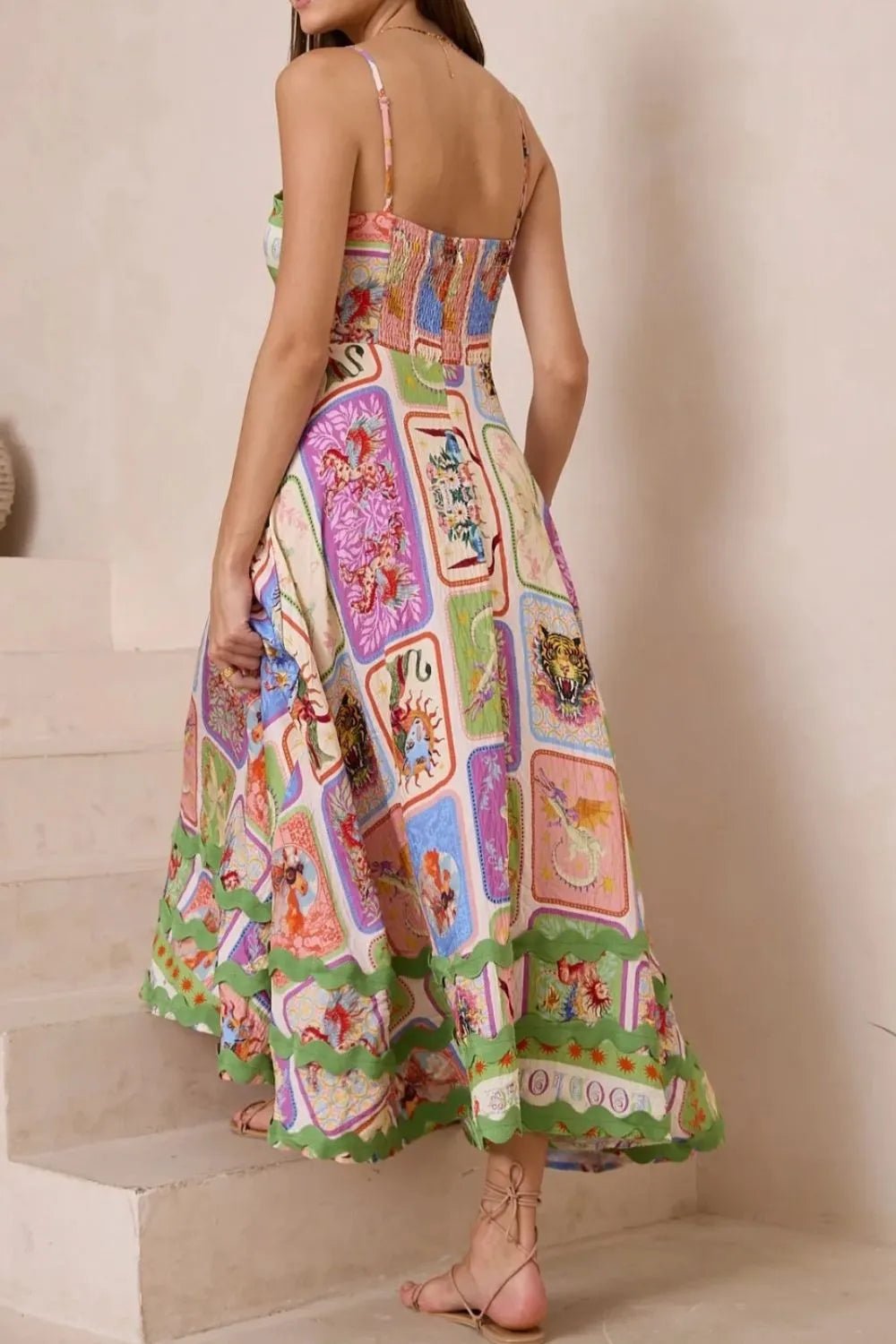 Smocked Printed Square Neck Cami Dress - adritiX
