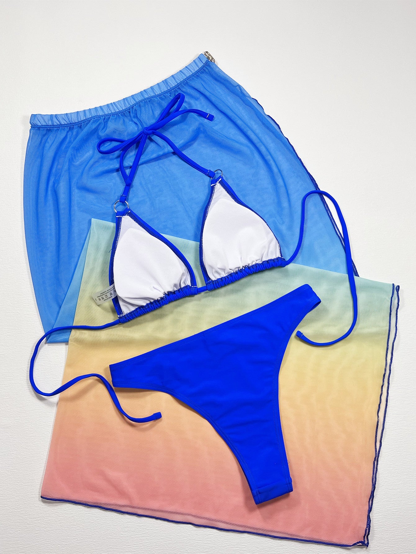 Gradient Halter Neck Three-Piece Swim Set - adritiX
