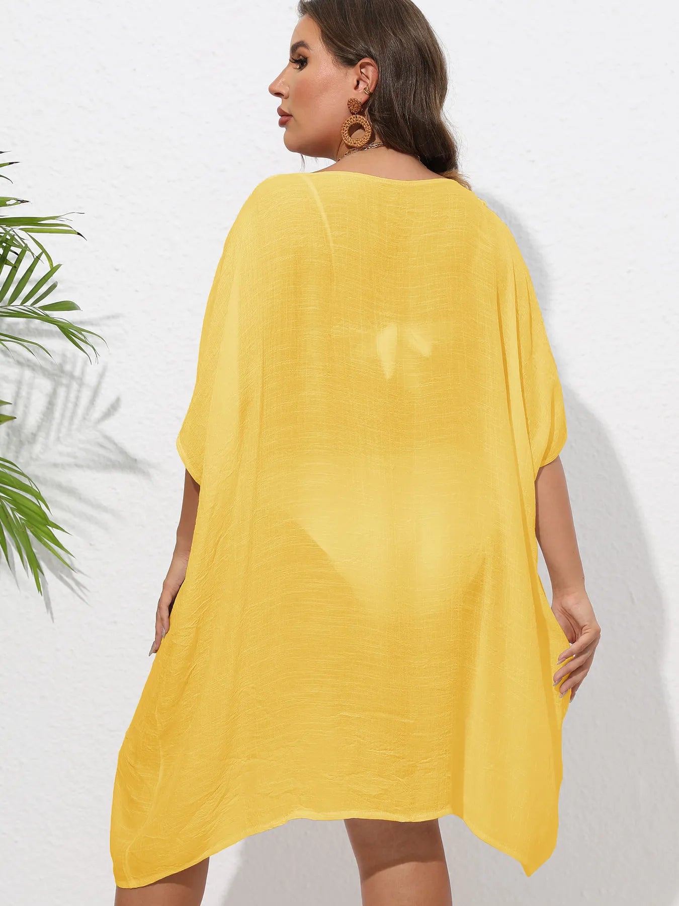 Crochet Trim V-Neck Beach Cover Up Dress - adritiX