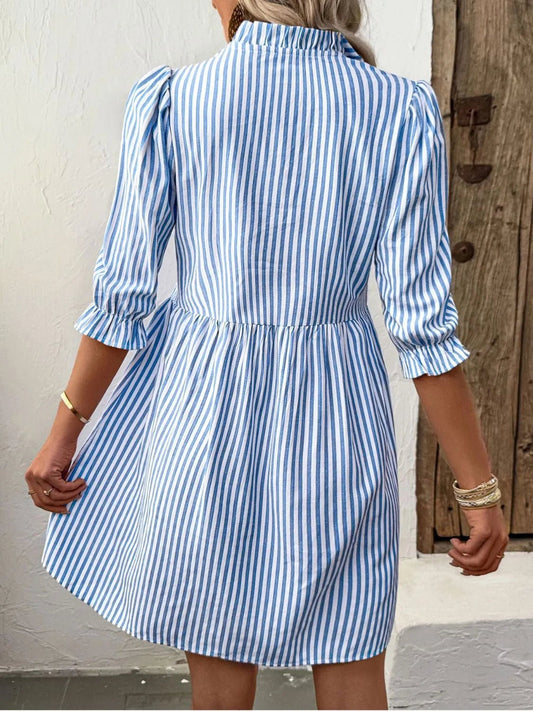 Striped Half Sleeve Mini Shirt Dress - adritiX