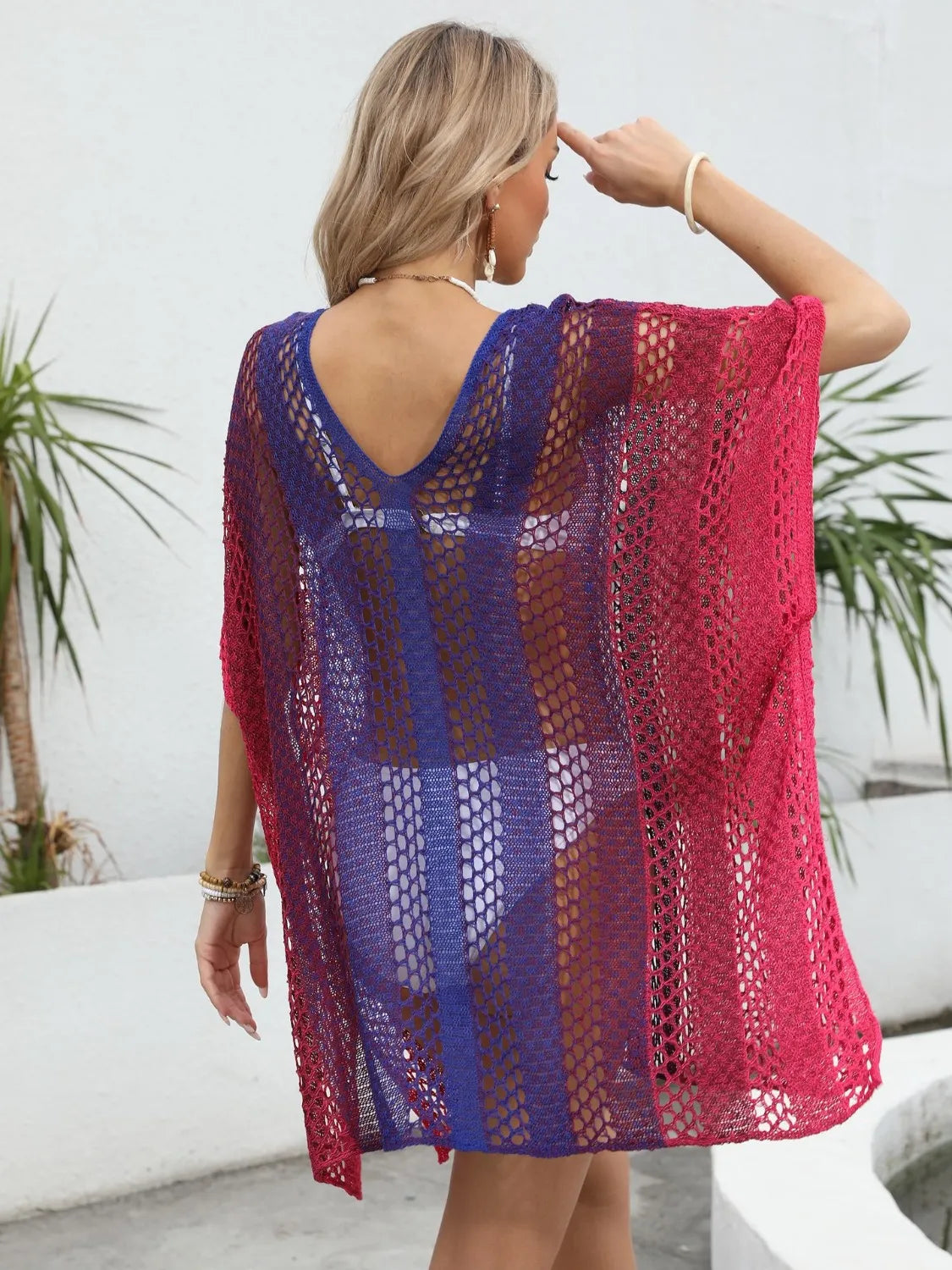 Rainbow Gradient Crochet Beach Cover Up - adritiX