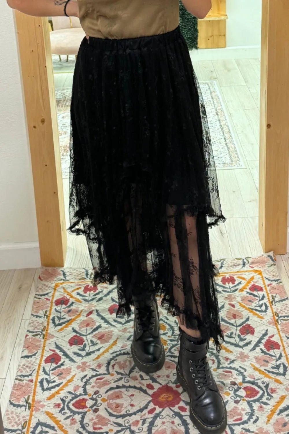 Elastic Waist Asymmetrical Lace Skirt - adritiX