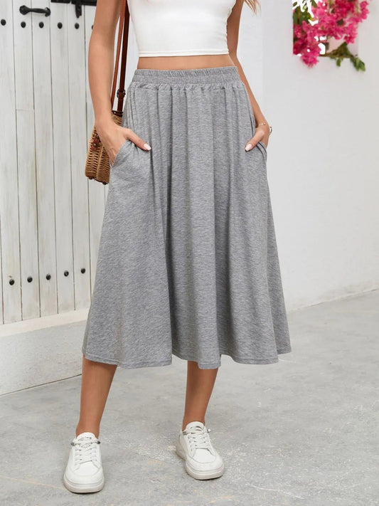 Elastic Waist Skirt With Pockets - adritiX