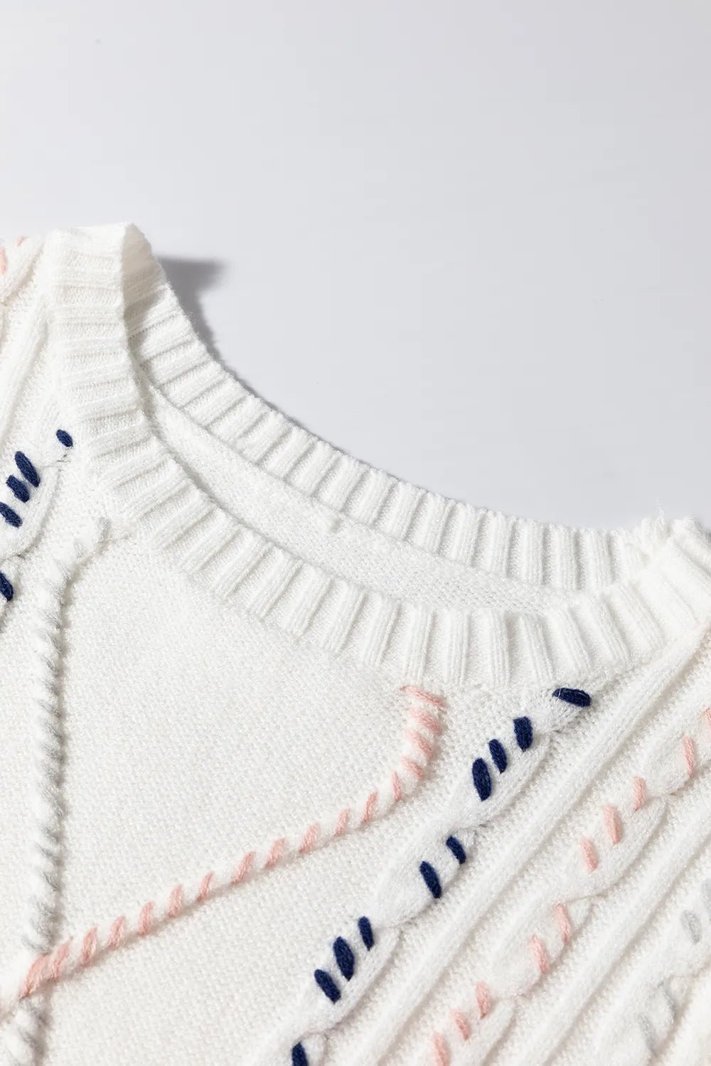 Elegant Cable Knit Round Neck Half Sleeve Sweater - adritiX