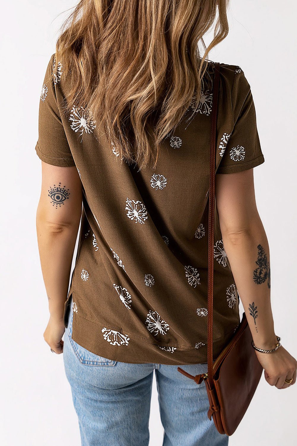 Elegant Dandelion Print Round Neck Tee - adritiX