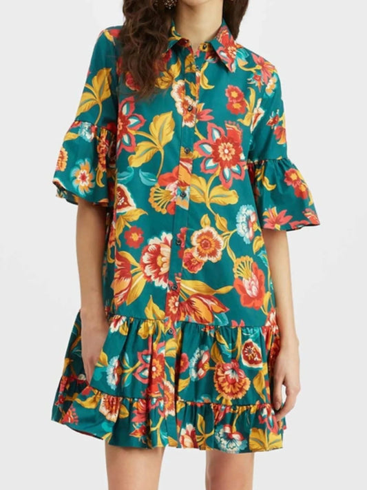 Elegant Floral Print Ruffle Sleeve Mini Dress - adritiX