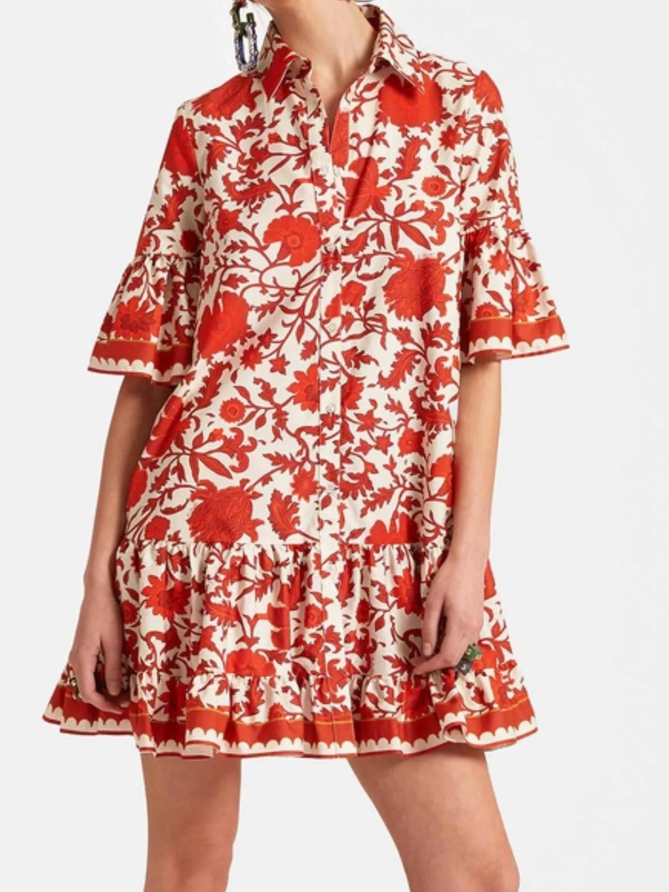 Elegant Floral Print Ruffle Sleeve Mini Dress - adritiX