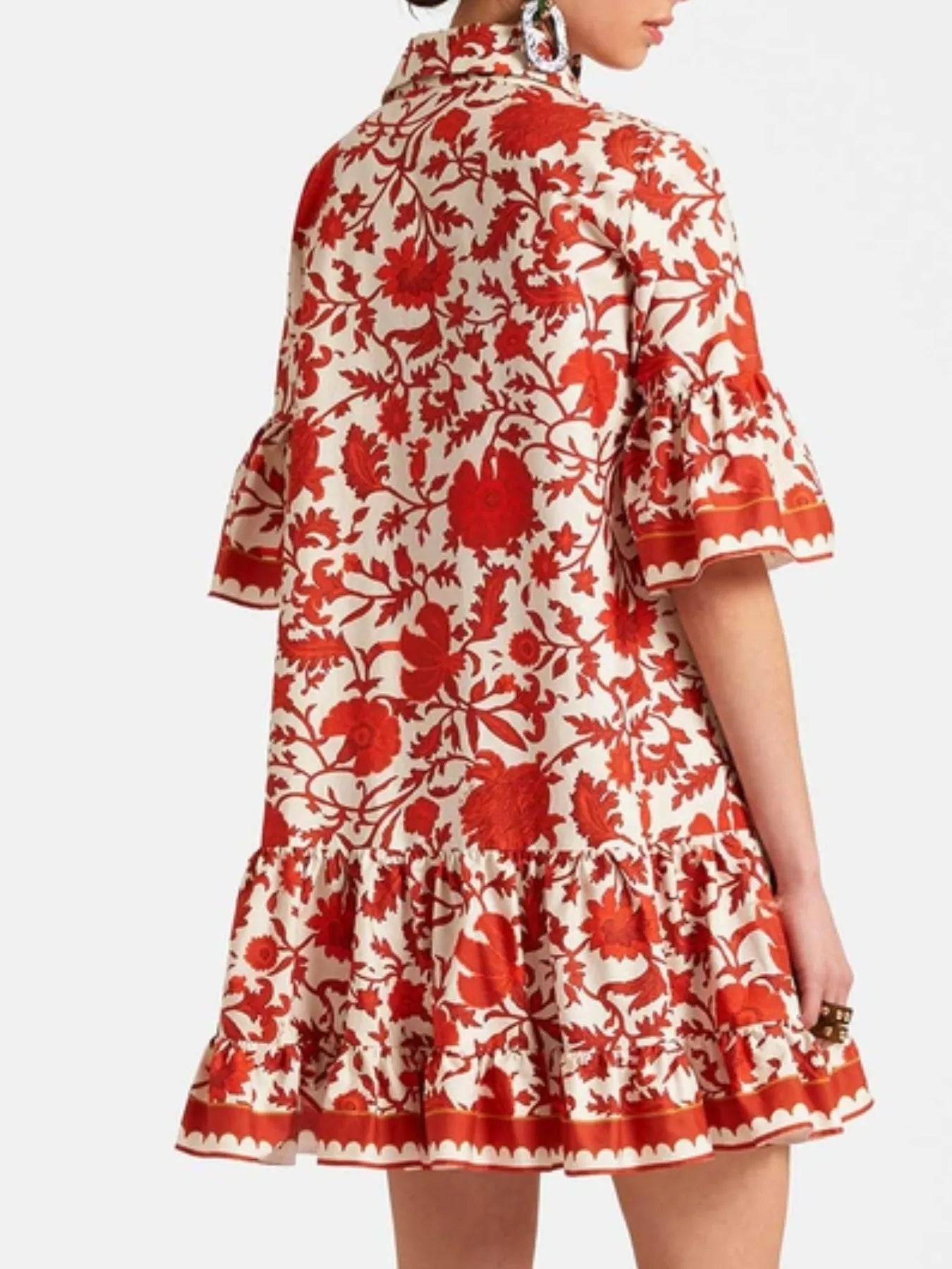 Elegant Floral Print Ruffle Sleeve Mini Dress - adritiX