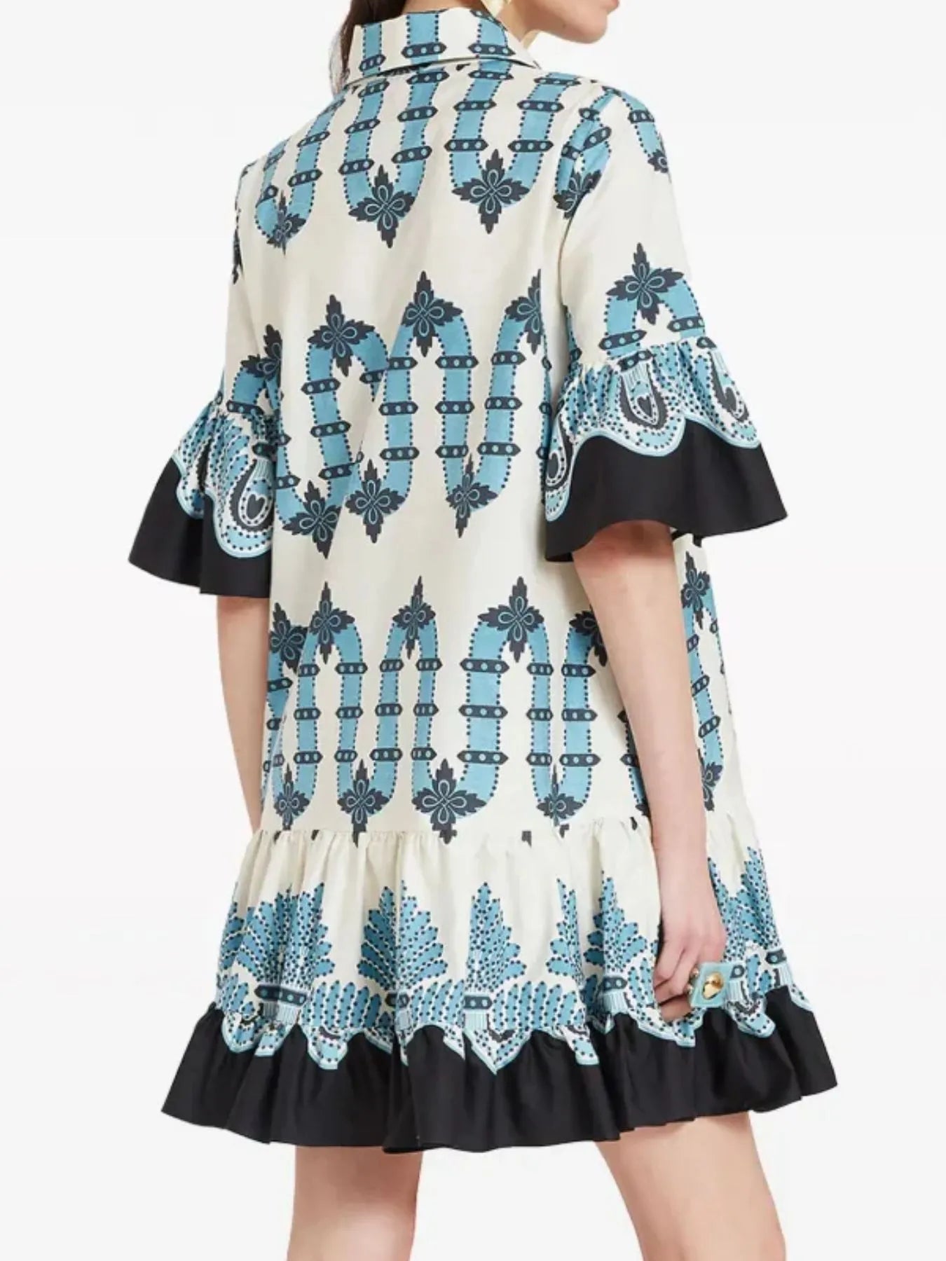 Elegant Floral Print Ruffle Sleeve Mini Dress - adritiX