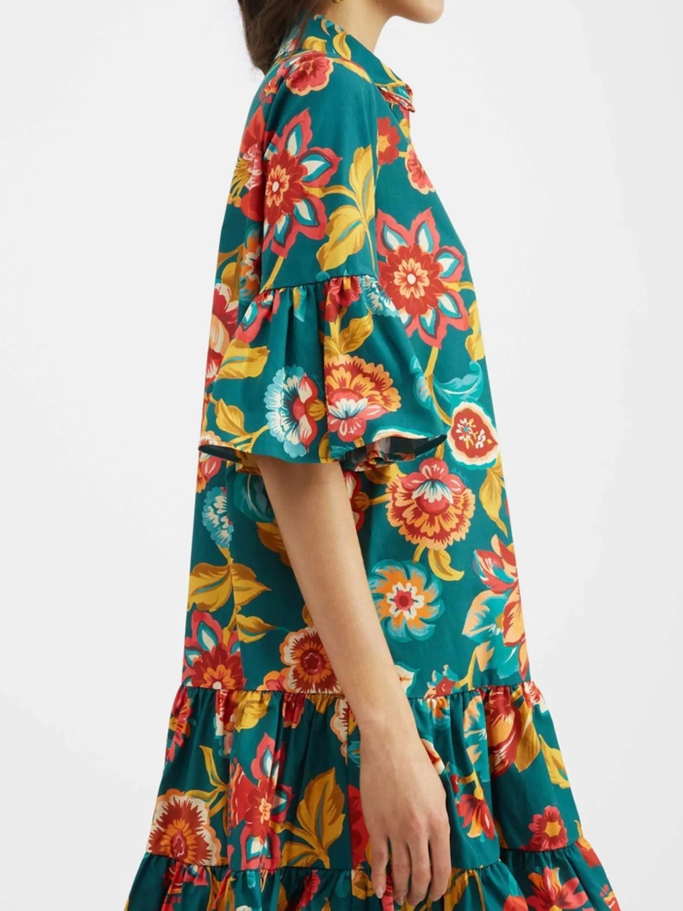 Elegant Floral Print Ruffle Sleeve Mini Dress - adritiX