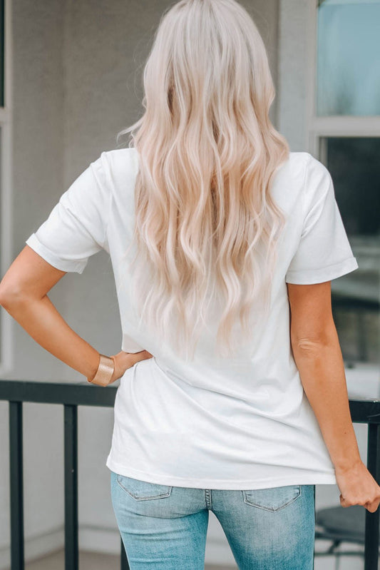 Elegant Letter Graphic Round Neck Tee - adritiX