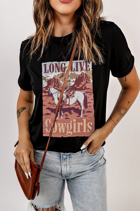 Elegant LONG LIVE COWGIRLS Graphic Tee - adritiX