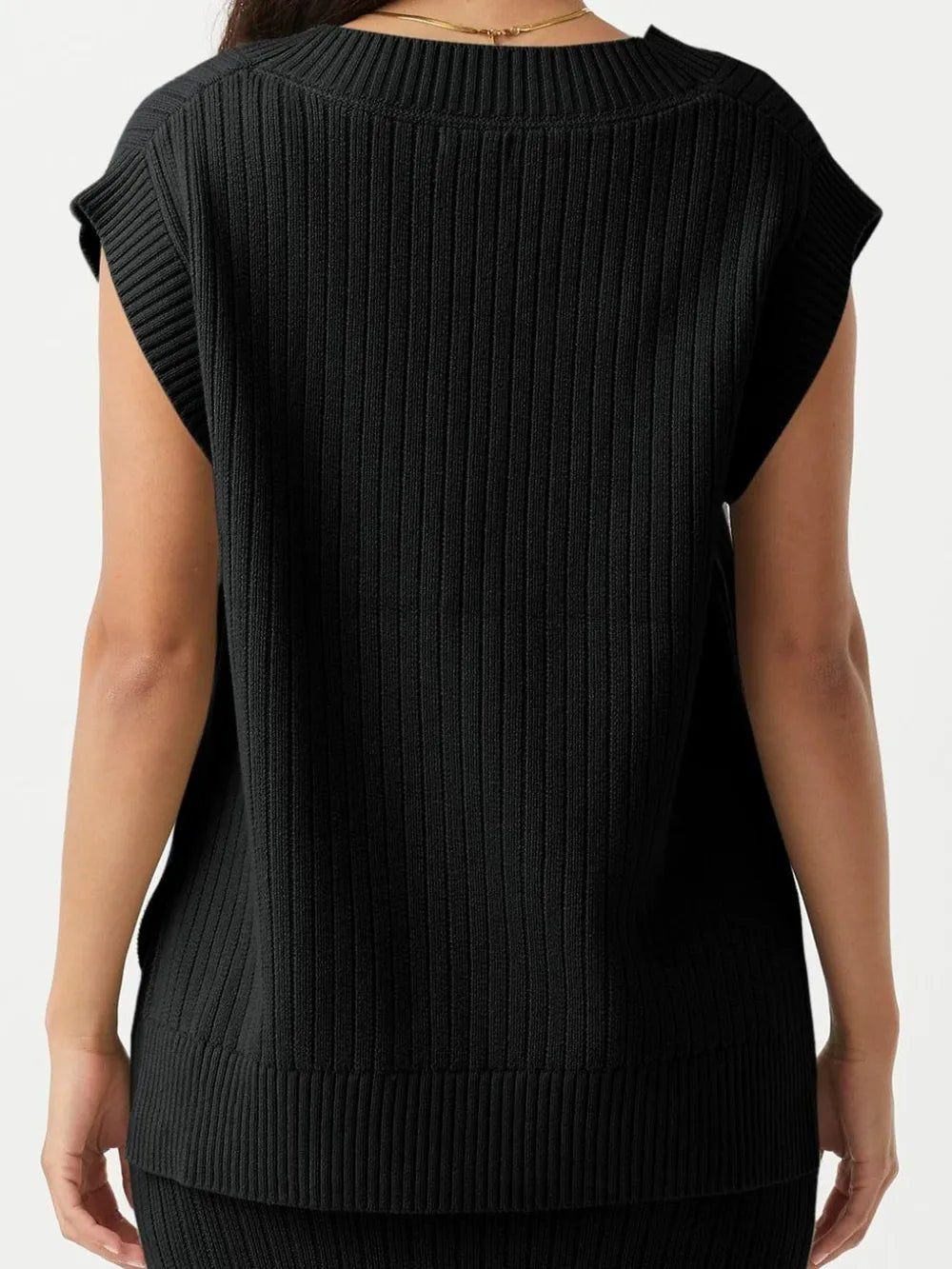 Elegant Mandy Ribbed V - Neck Sweater Vest - adritiX