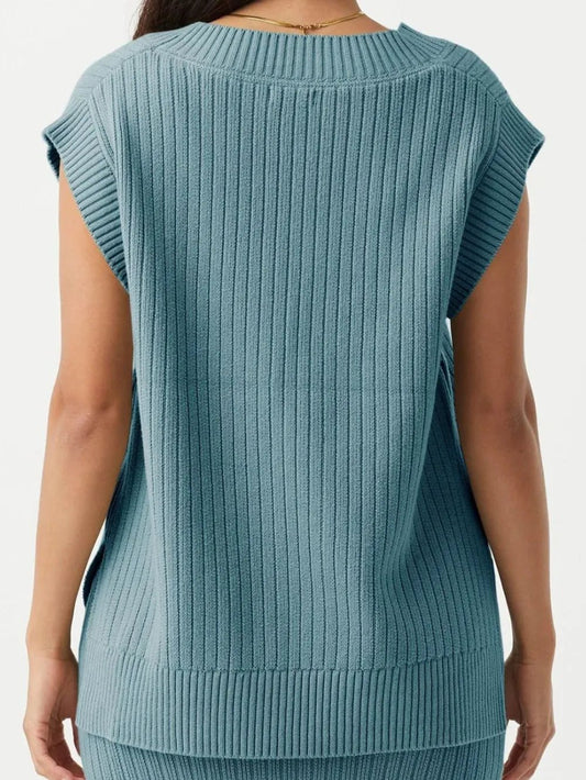 Elegant Mandy Ribbed V - Neck Sweater Vest - adritiX