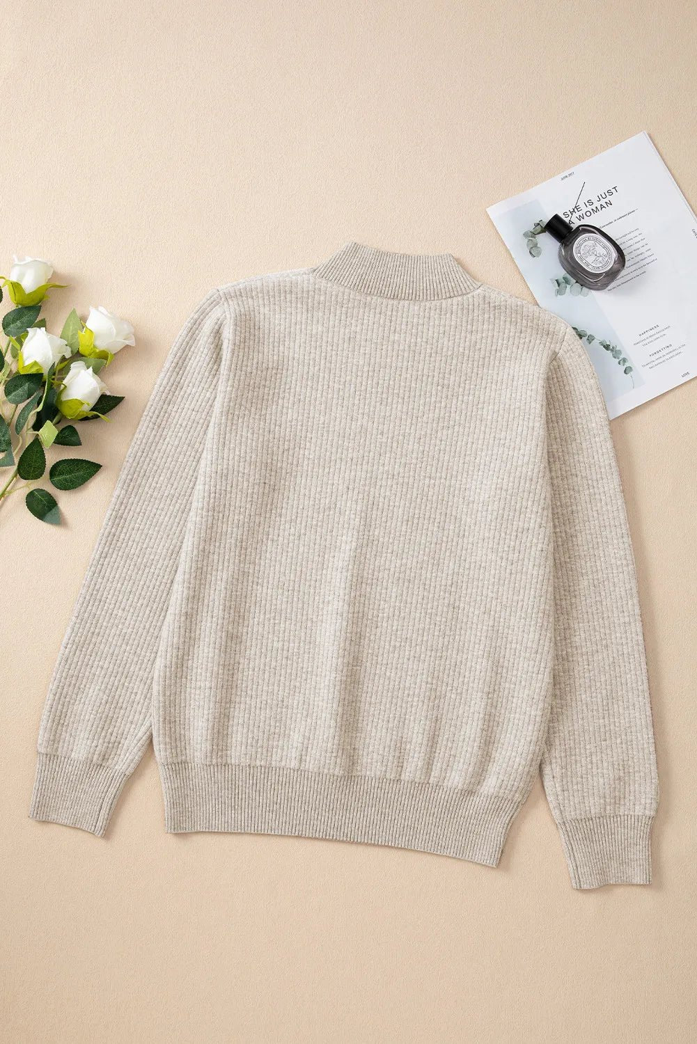 Elegant Mock Neck Long Sleeve Sweater - adritiX