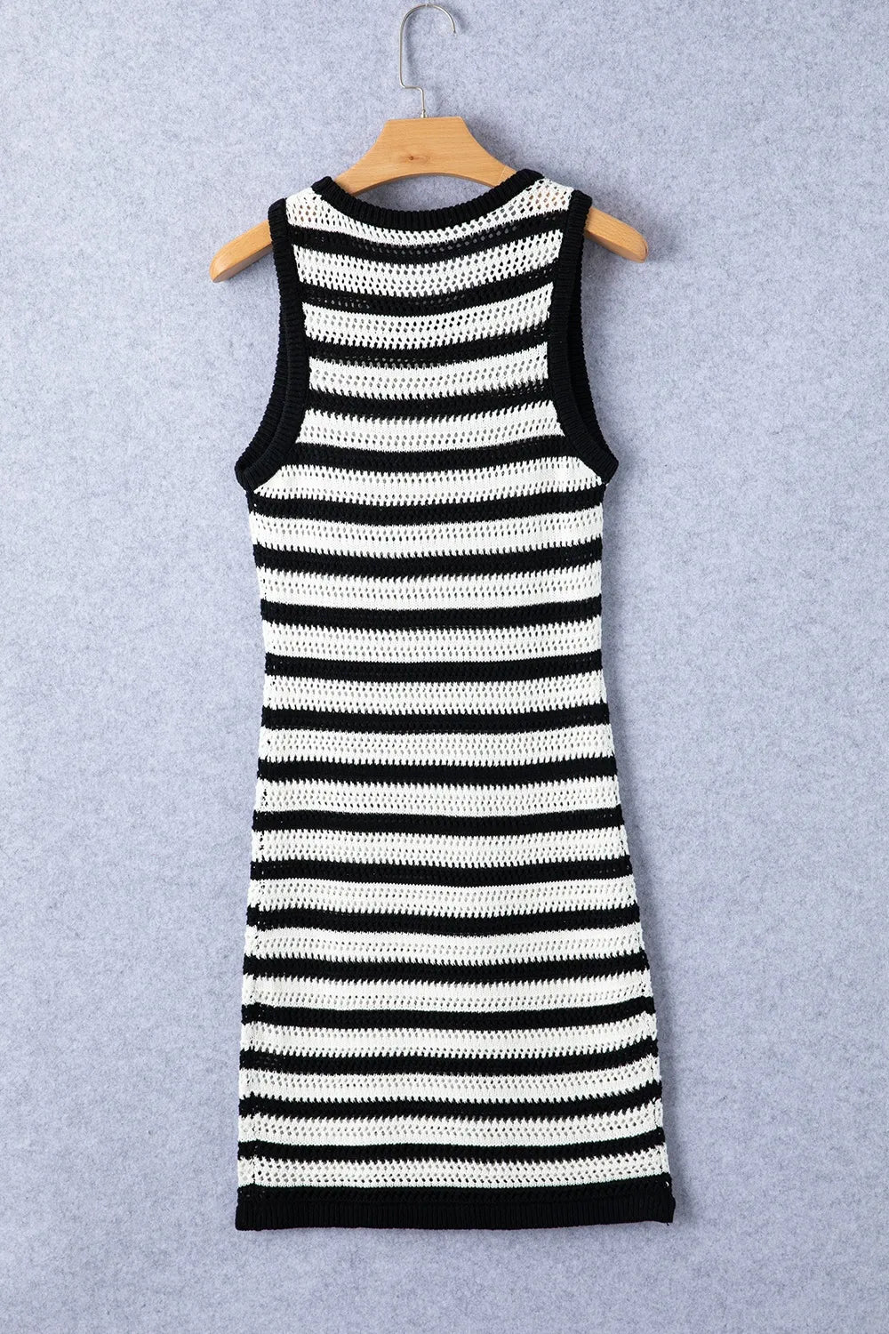 Elegant Openwork Striped Wide Strap Knit Dress - adritiX