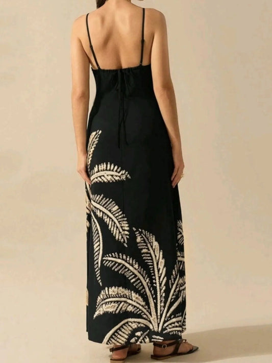 Elegant Printed Sleeveless Maxi Dress - adritiX
