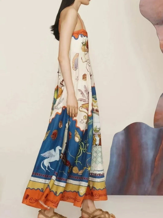 Elegant Printed Square Neck Cami Dress - adritiX