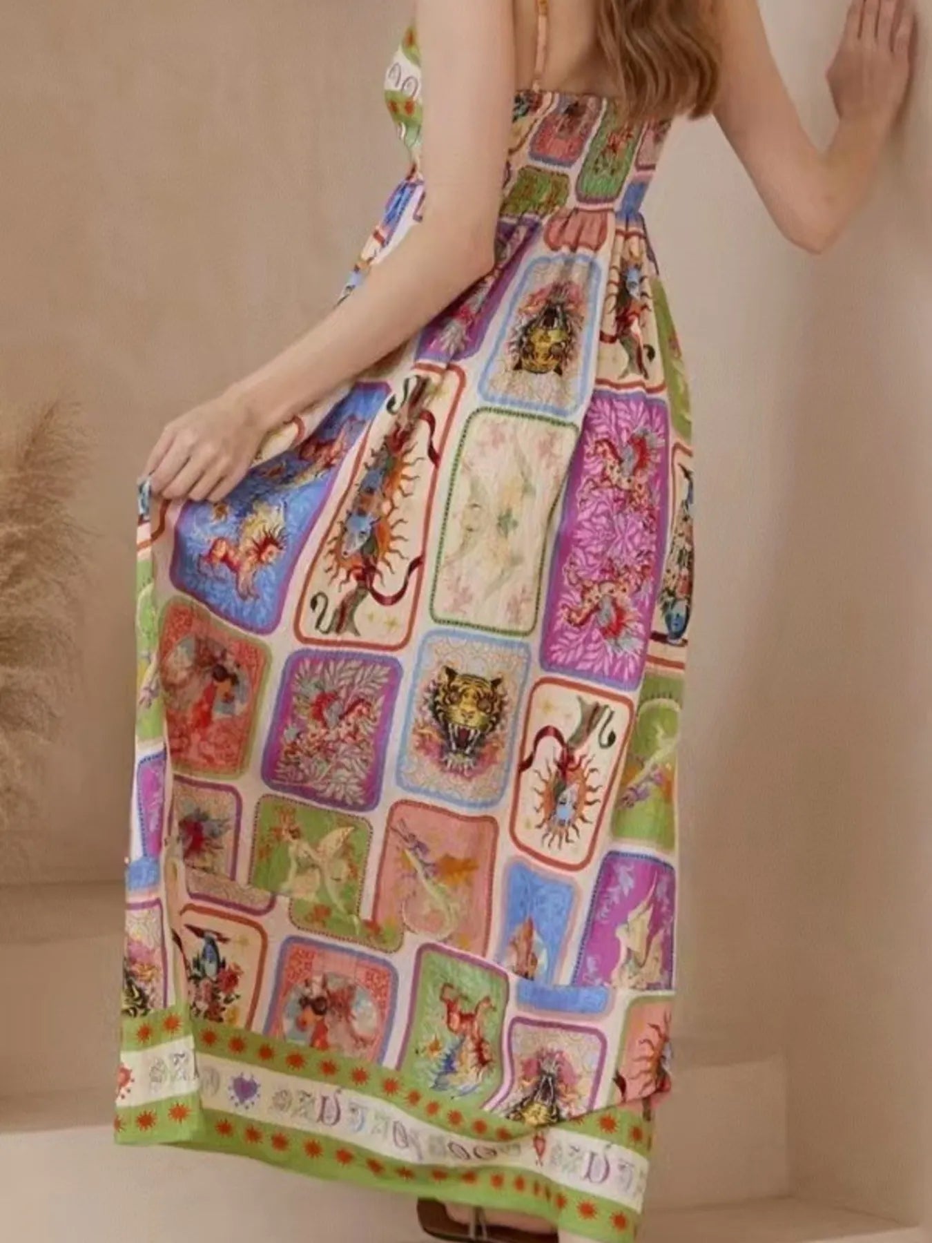 Elegant Printed Square Neck Cami Dress - adritiX