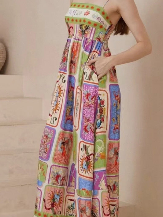 Elegant Printed Square Neck Cami Dress - adritiX