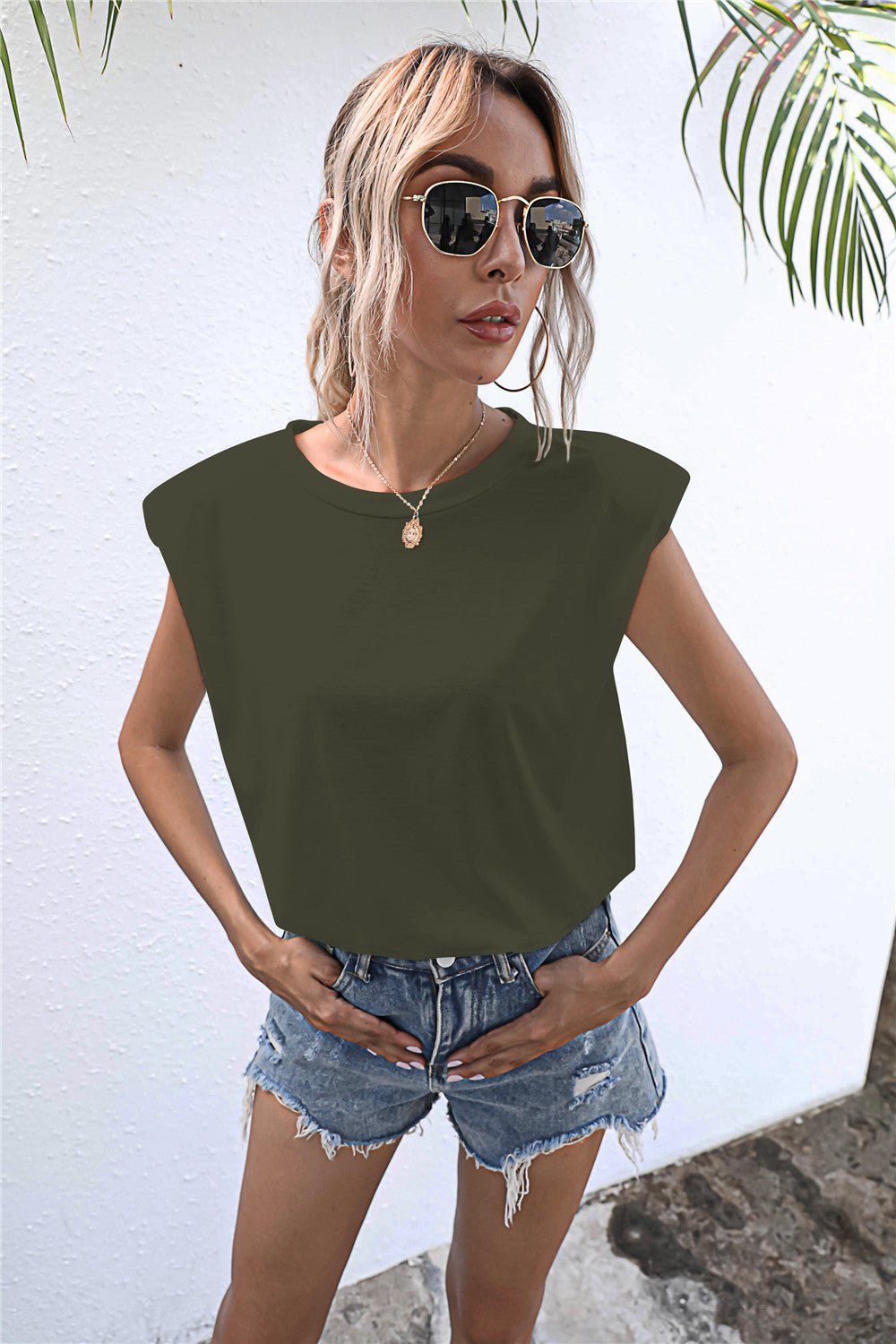 Elegant Round Neck Cap Sleeve Tee - adritiX