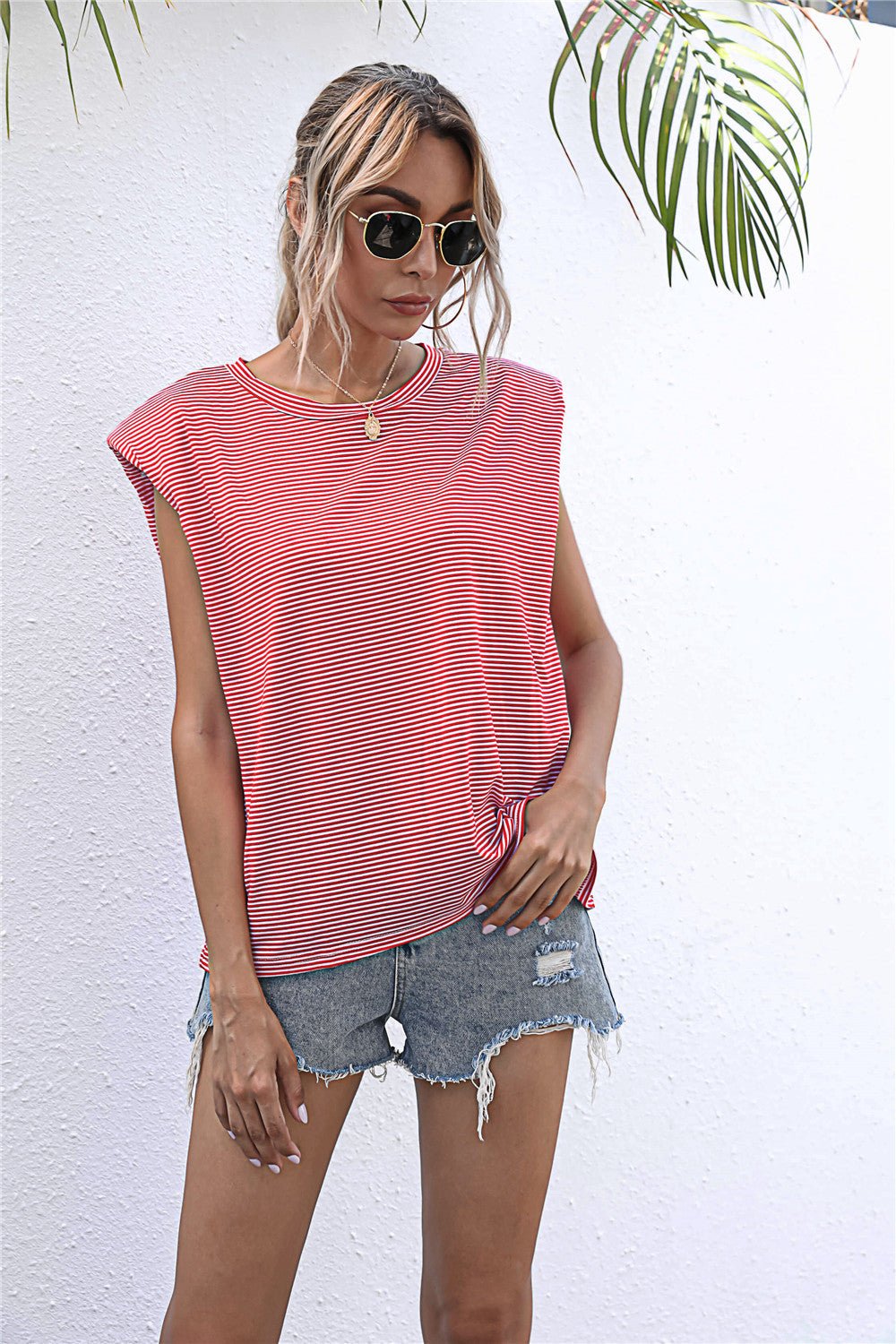 Elegant Round Neck Cap Sleeve Tee - adritiX