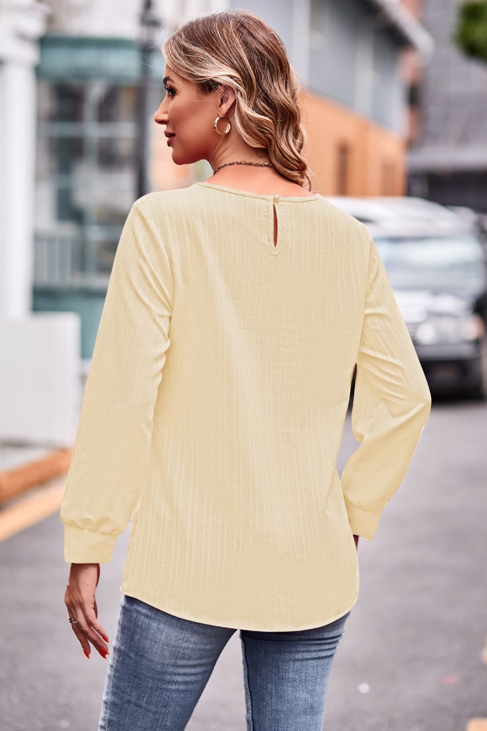 Elegant Round Neck Long Sleeve Tee - adritiX