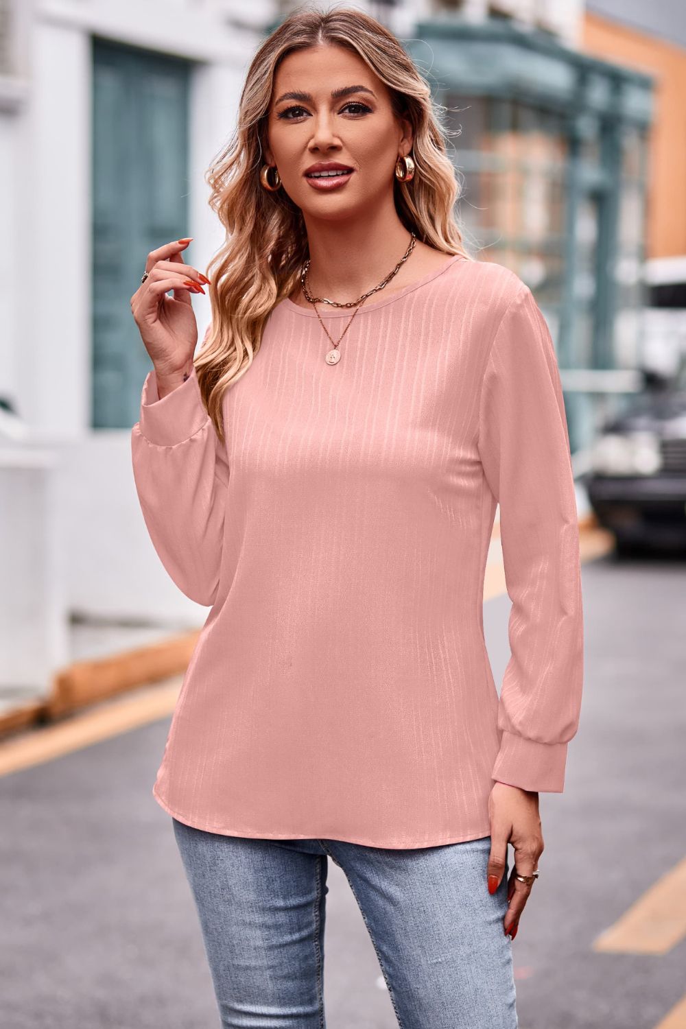 Elegant Round Neck Long Sleeve Tee - adritiX
