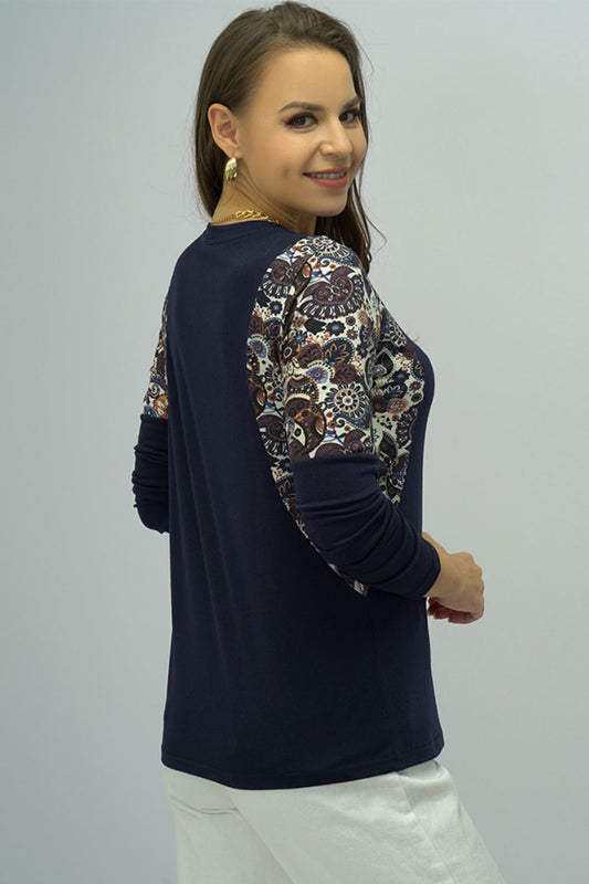 Elegant Shiny Round Neck Printed Shoulder Tee - adritiX