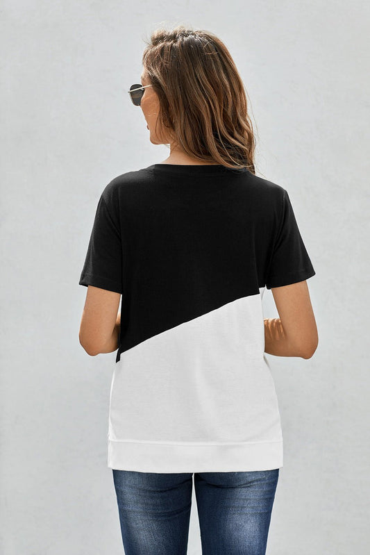 Elegant Two - Tone Round Neck Tee - adritiX