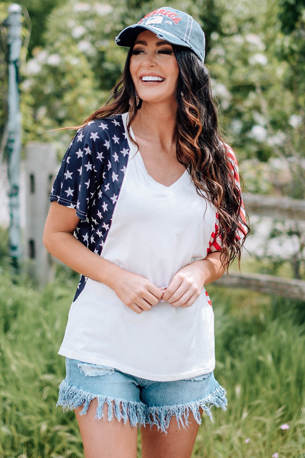 Elegant US Flag V - Neck Tee Shirt - adritiX