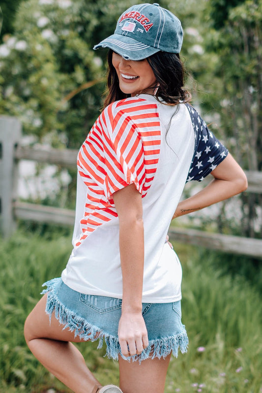 Elegant US Flag V - Neck Tee Shirt - adritiX