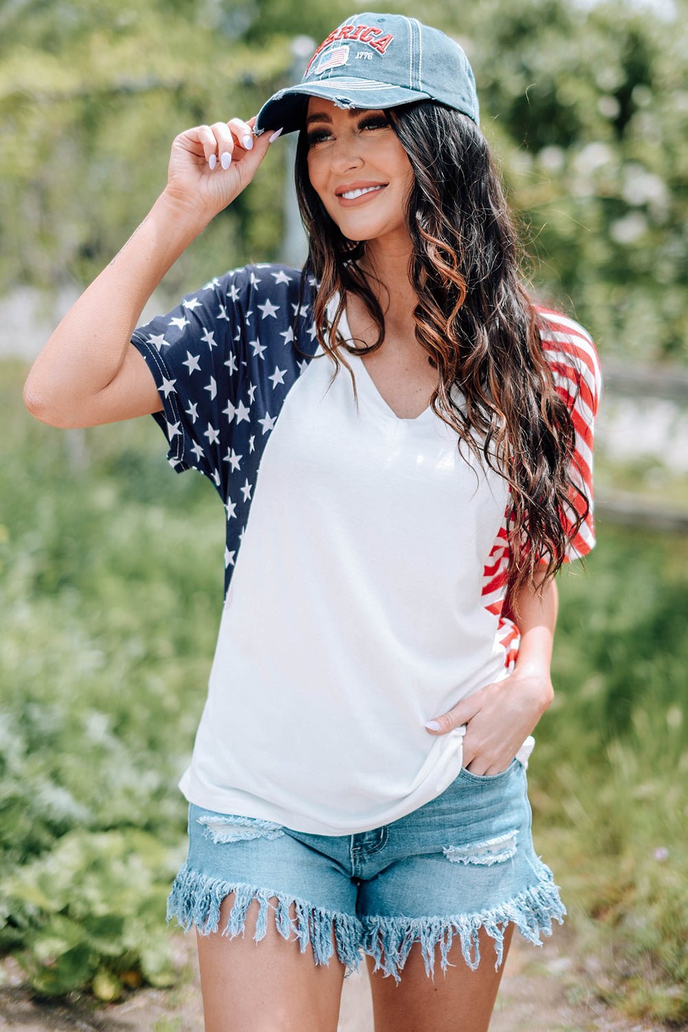 Elegant US Flag V - Neck Tee Shirt - adritiX