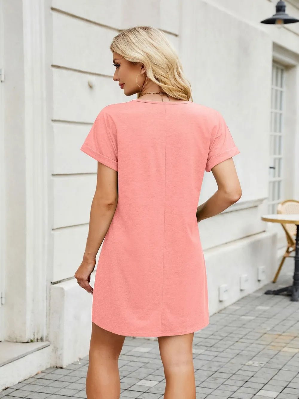 Elegant V - Neck Short Sleeve Mini Tee Dress - adritiX