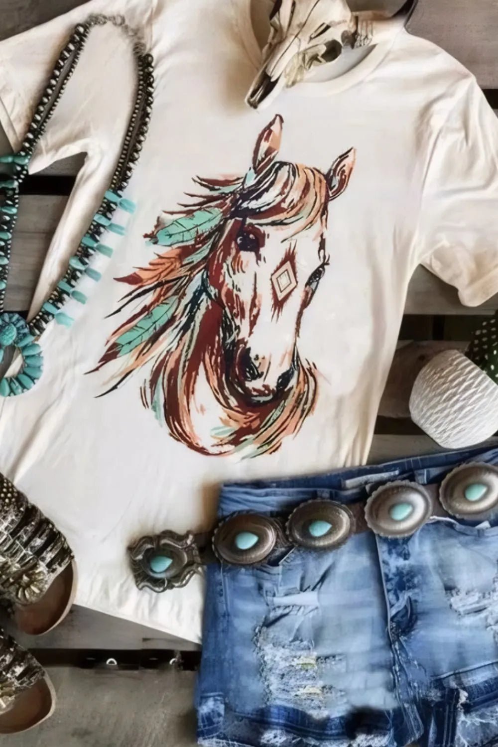 Elegant Western Aztec Horse Graphic Tee - adritiX