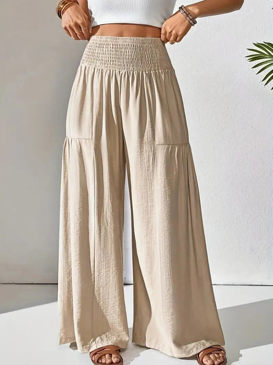 Elevate Your Style: Smocked Waist Wide Leg Pants for Effortless Chic - adritiX