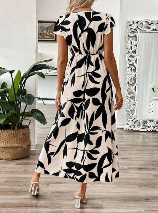 Printed Surplice Wrap Midi Dress - adritiX