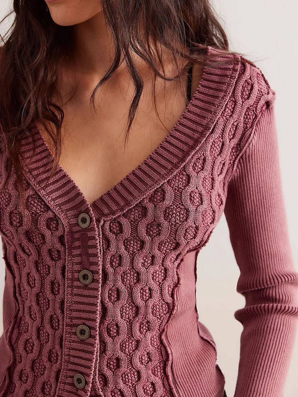V-Neck Button Up Cropped Cardigan - adritiX