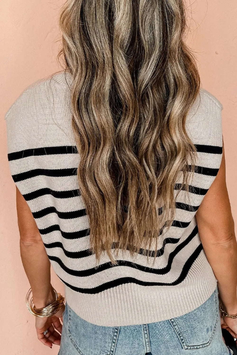 Striped Round Neck Knit Vest - adritiX