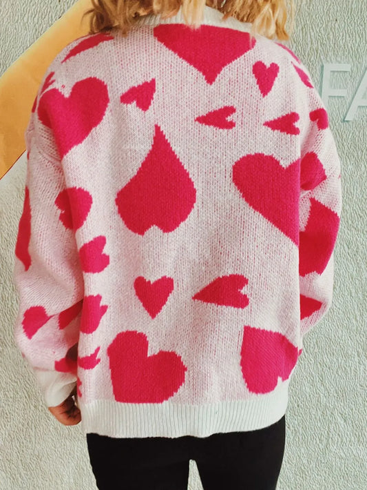 Heart Round Neck Long Sleeve Sweater - adritiX