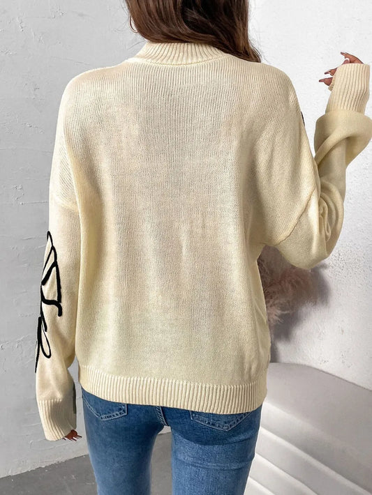 Perfee Mock Neck Dropped Shoulder Long Sleeve Sweater - adritiX