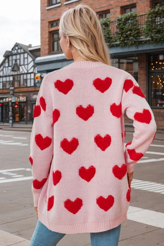 Heart Button Down Long Sleeve Cardigan - adritiX