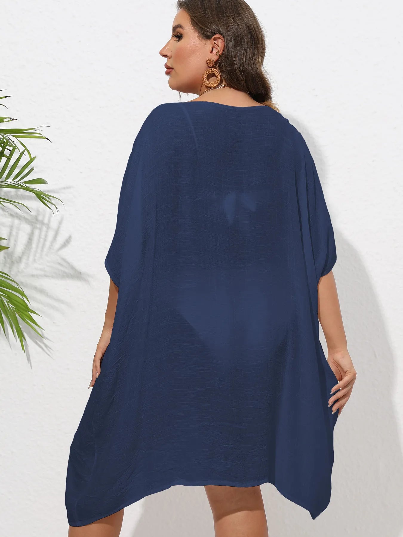 Crochet Trim V-Neck Beach Cover Up Dress - adritiX