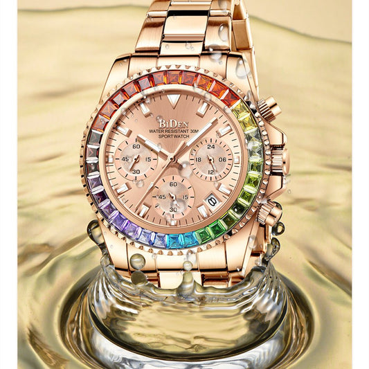 Fashion Steel Band Business Ladies Trend Colored Diamond Watch - adritiX