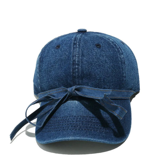 Washed Bow Denim Baseball Cap - adritiX