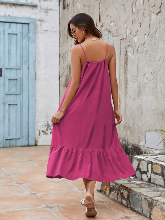 Ruffled Hem Midi Cami Dress - adritiX