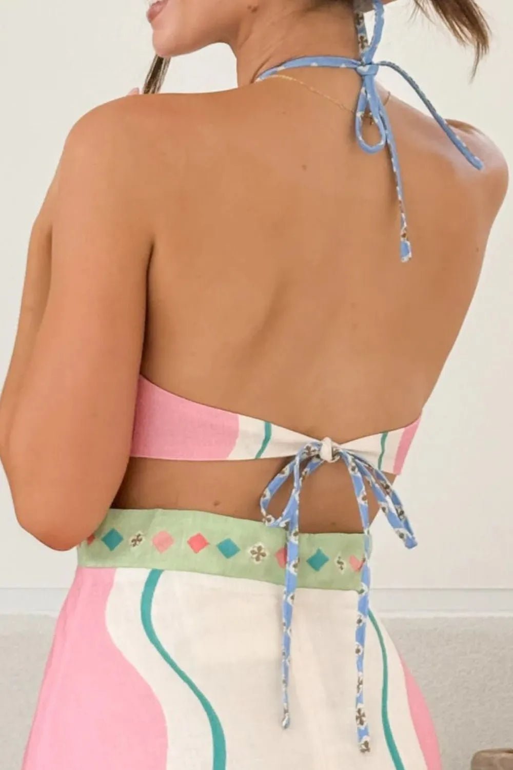 Printed Halter Neck Maxi Dress - adritiX