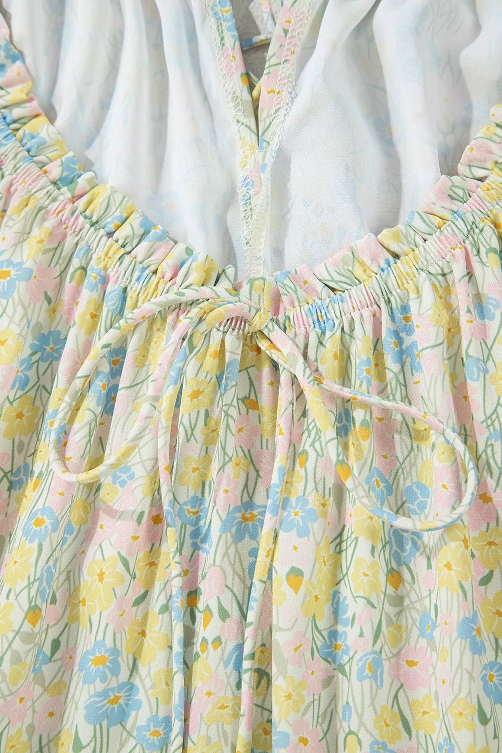 Floral Half Sleeve Frilled U Neck A - line Short Dress - adritiX