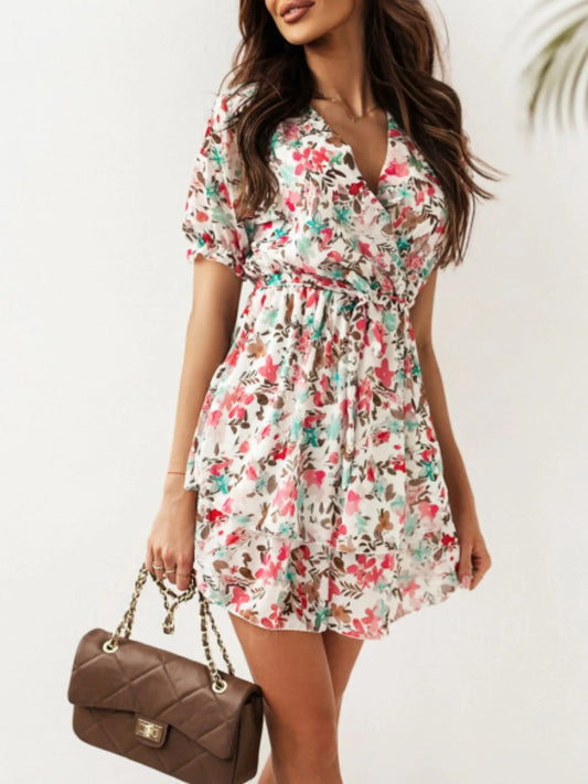 Floral Layered Mini Dress with Ruffle Hem - adritiX