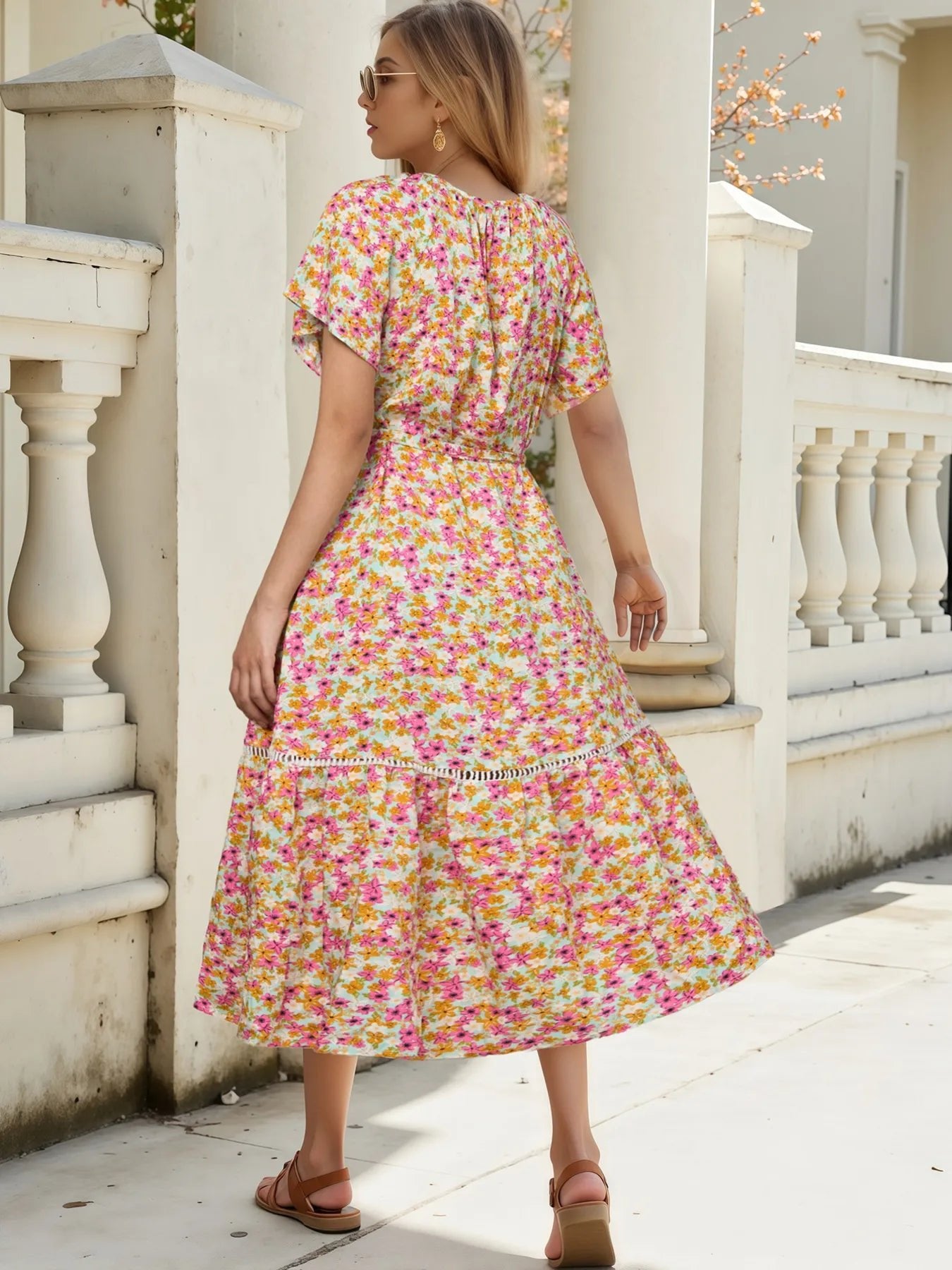 Floral Print Ruffle Hem Midi Dress - adritiX